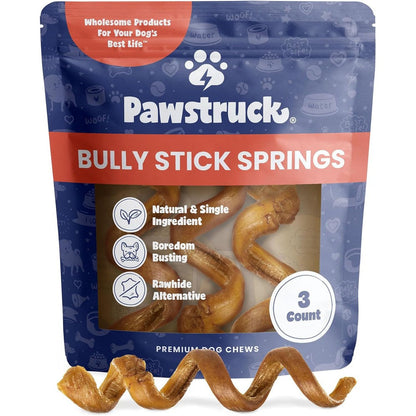 Pawstruck All Natural Six Inch Bully Stick Springs For Dogs Rawhide Free One Hundred Percent Beef Fully Digestible Low Odor Chew Bones Three Pack