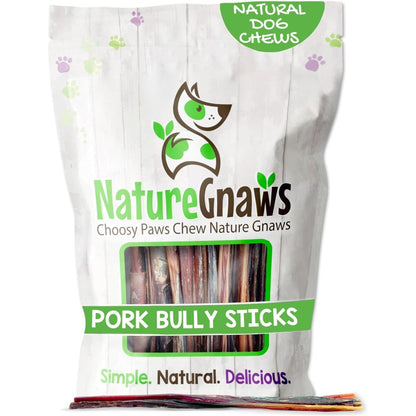 Nature Gnaws Extra Thin Pork Bully Sticks For Small Dogs Five To Six Inches Fifteen Count Natural Bacon Dog Chew Treats