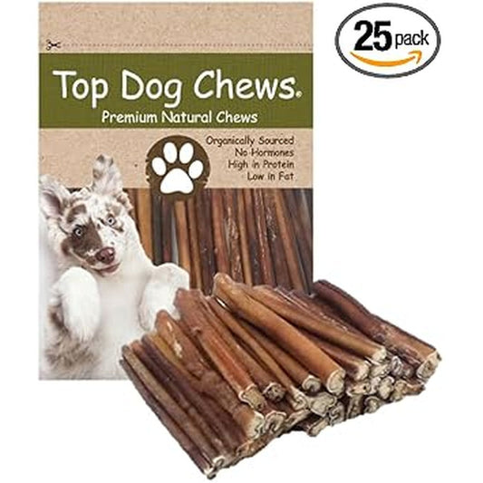 Top Dog Chews Six Inch Premium Bully Sticks Sourced From Free Range Beef High Protein Low Fat Dog Treats Twenty Five Pack One Point Three Pound Bag