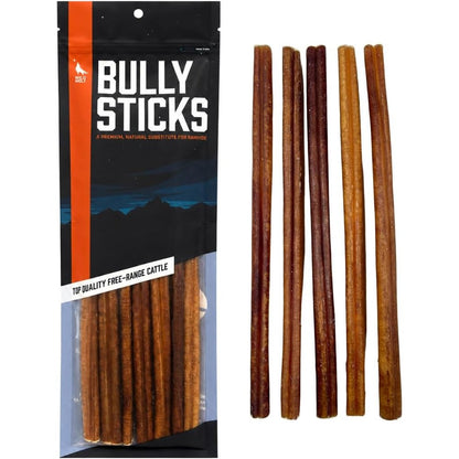 Wild Wolf 12-Inch Angus Bully Sticks Long Lasting All Natural Dog Chew Bones Low Odor Mixed Thickness 8 Ounce Bag