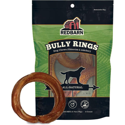 Redbarn Pet Products All Natural Four Inch Bully Stick Rings For Dogs Grain Free And Rawhide Free Dental Chew Treats Three Count