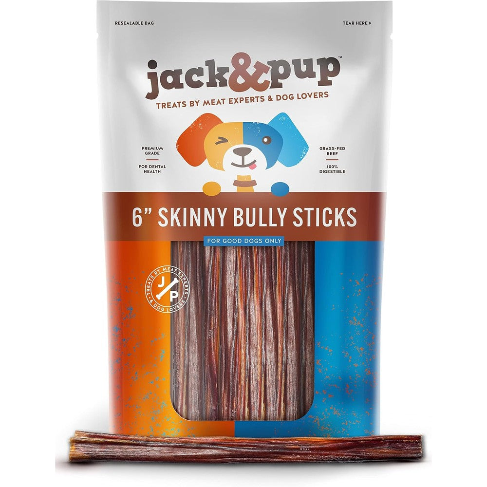 Jack And Pup 6 Inch Skinny Bully Sticks For Small Dogs All Natural Single Ingredient Odor Free Beef Pizzle Chew Treats 30 Pack