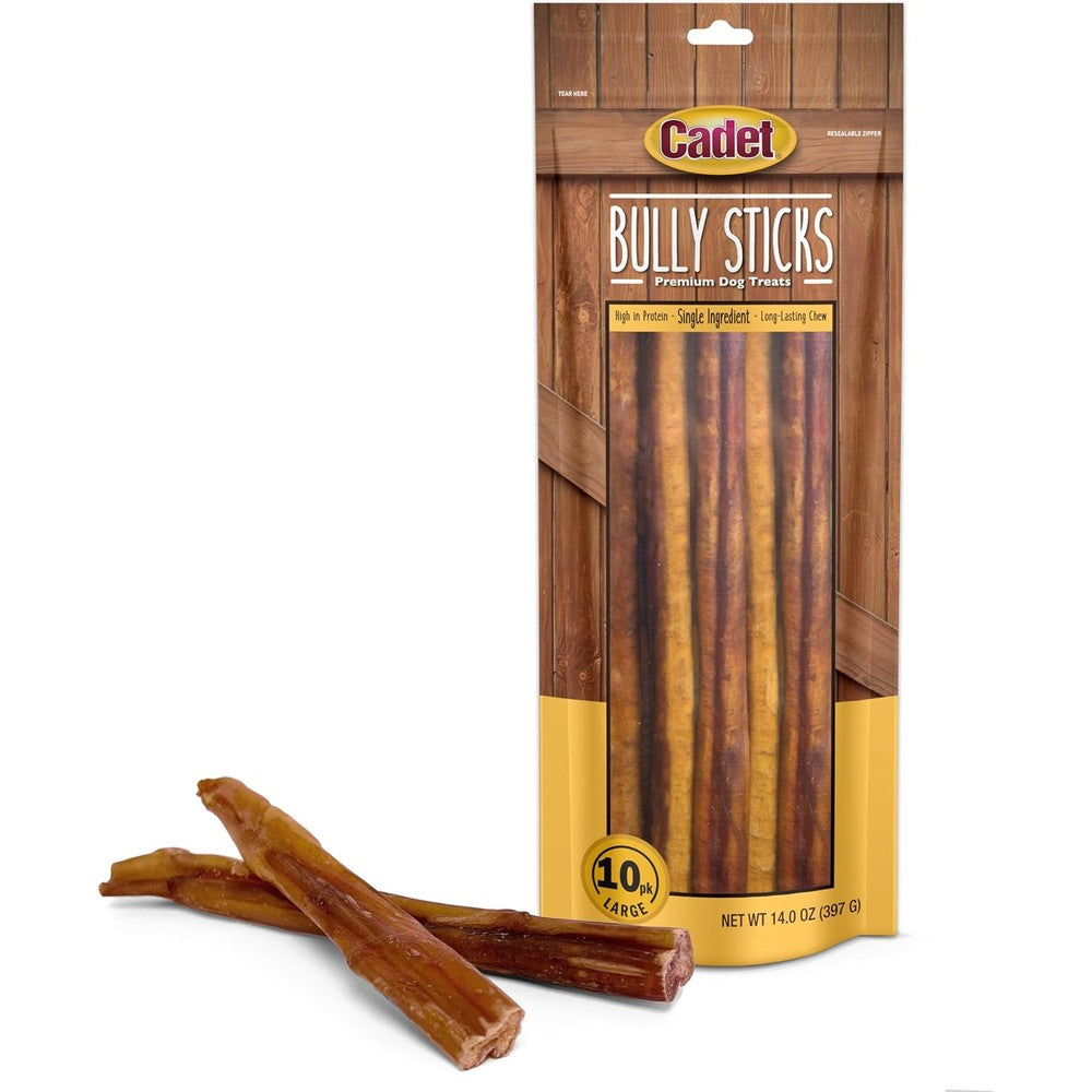 Cadet Bully Sticks For Large Dogs All Natural Beef Pizzle Rawhide Free Long Lasting Dog Chews For Aggressive Chewers 10 Count