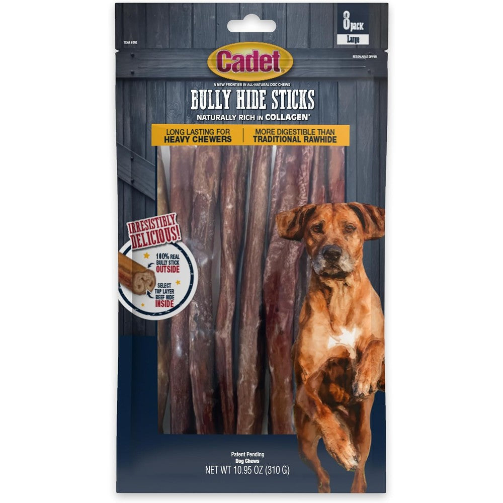 Cadet Bully Hide Sticks For Large Dogs All Natural Beef Pizzle High Protein Grain And Rawhide Free Long Lasting Premium Dog Chews Eight Count