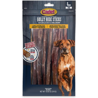 Cadet Bully Hide Sticks For Large Dogs All Natural Beef Pizzle High Protein Grain And Rawhide Free Long Lasting Premium Dog Chews Eight Count