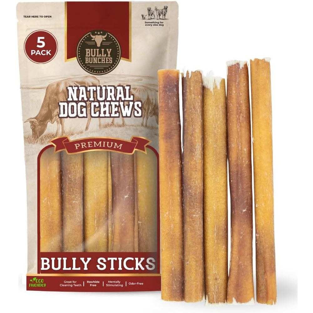 Bully Bunches Premium 6 Inch Standard Odor Free Bully Sticks For Small To Medium Dogs And Puppies All Natural 100 Percent Beef Chews 5 Pack