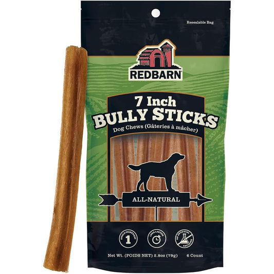 Redbarn Premium Bully Sticks For Dogs 7 Inch 6 Count Long Lasting Rawhide Free Slow Roasted Low Odor Single Ingredient Dental Treats For Chewers
