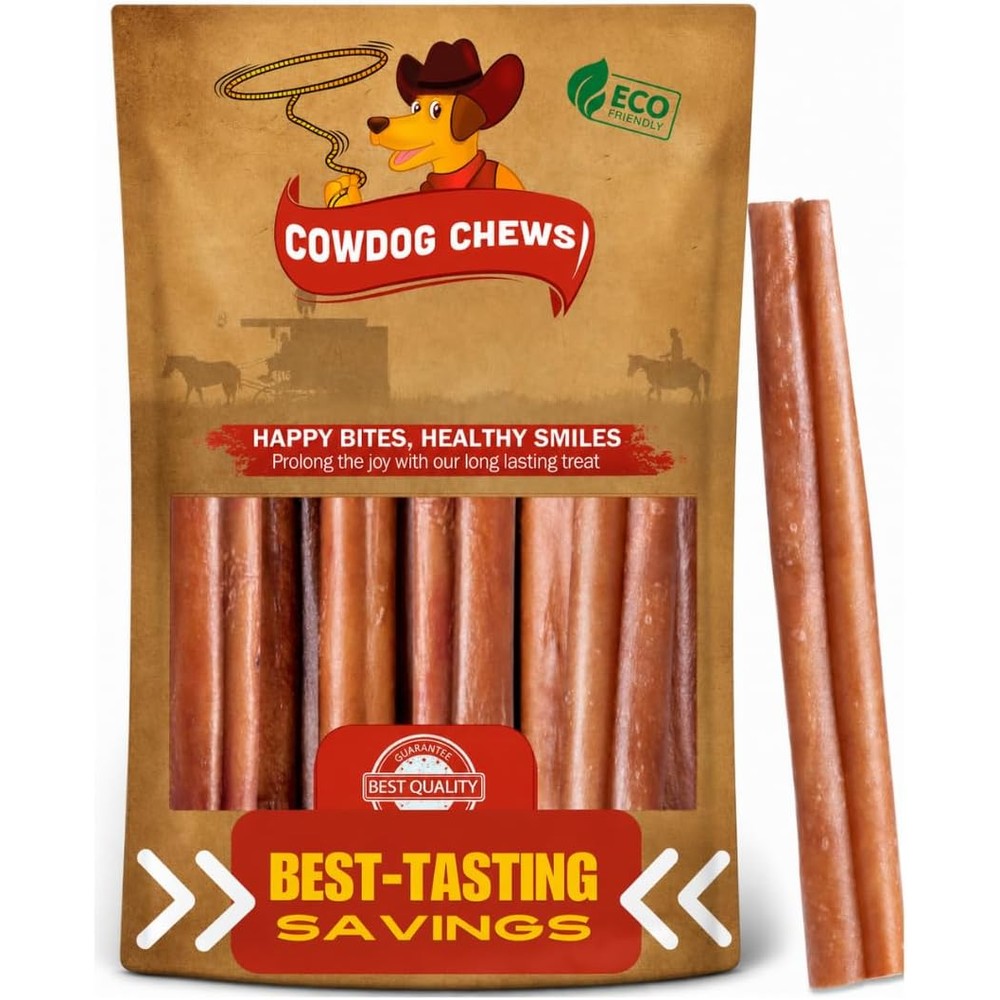 Cowdog Chews Beef Bully Stick Odor Free Fully Digestible Natural Beef Collagen Dog Chews Five To Seven Inches Ten Count Pack