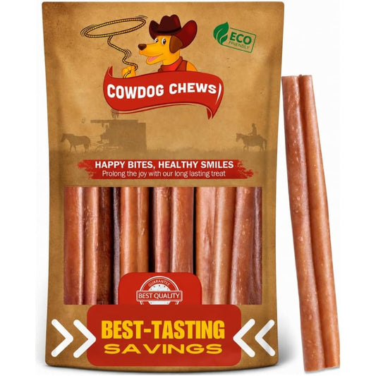 Cowdog Chews Beef Bully Stick Odor Free Fully Digestible Natural Beef Collagen Dog Chews Five To Seven Inches Ten Count Pack