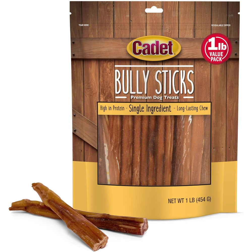 Cadet Bully Sticks for Small Dogs All Natural Beef Pizzle Rawhide Free Long Lasting Dog Chews for Aggressive Chewers One Pound