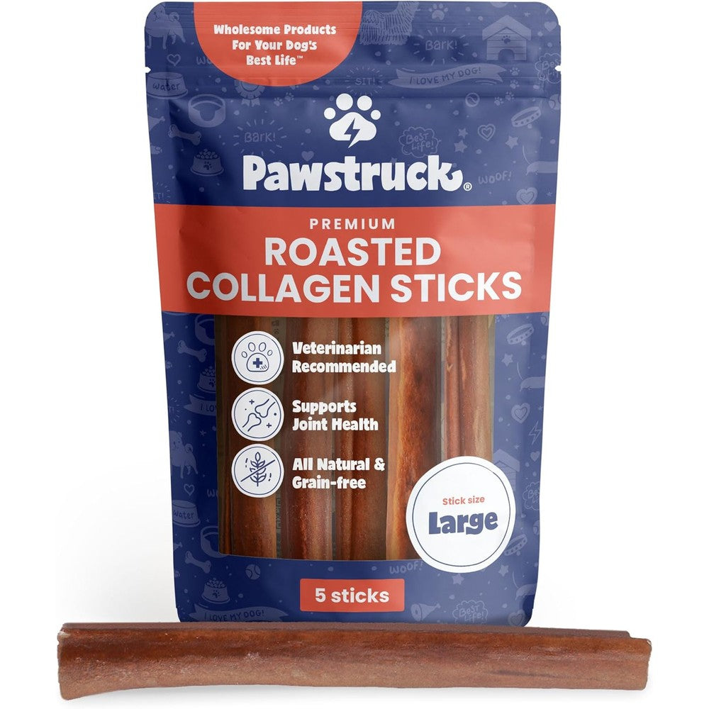 Pawstruck All Natural Eleven To Twelve Inch Roasted Beef Collagen Sticks For Dogs Low Odor Long Lasting Rawhide Alternative Five Pack