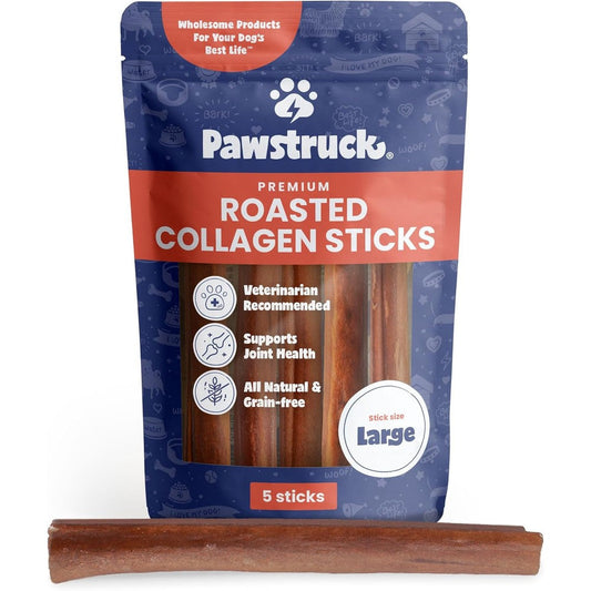 Pawstruck All Natural Eleven To Twelve Inch Roasted Beef Collagen Sticks For Dogs Low Odor Long Lasting Rawhide Alternative Five Pack