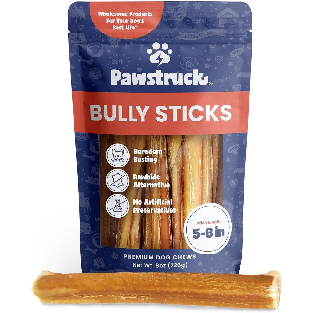 Pawstruck Natural Beef Bully Sticks For Dogs Rawhide Free Low Odor Long Lasting Dental Chew Treats 8 Ounce Bag