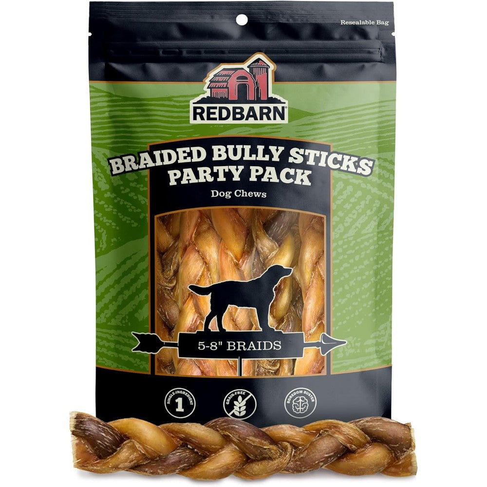 Redbarn Pet Products All Natural Braided Bully Sticks For Small And Large Dogs Long Lasting Beef Chews Variety Party Pack Rawhide Free 8 Ounce Bag