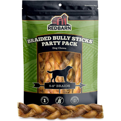 Redbarn Pet Products All Natural Braided Bully Sticks For Small And Large Dogs Long Lasting Beef Chews Variety Party Pack Rawhide Free 8 Ounce Bag