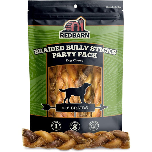 Redbarn Pet Products All Natural Braided Bully Sticks For Small And Large Dogs Long Lasting Beef Chews Variety Party Pack Rawhide Free 8 Ounce Bag