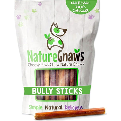 Nature Gnaws Bully Sticks for Dogs Five to Six Inches Mixed Thickness Long Lasting Natural Beef Dog Chew Bones Eight Ounces