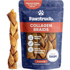 Pawstruck Natural Large 10 To 13 Inch Beef Collagen Braids For Dogs Long Lasting Rawhide And Bully Stick Alternative Three Pack