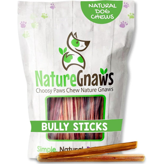 Nature Gnaws Extra Thin Bully Sticks For Small Dogs And Teething Puppies Five To Six Inches Long Lasting Natural Beef Dog Chew Bones Ten Count Pack