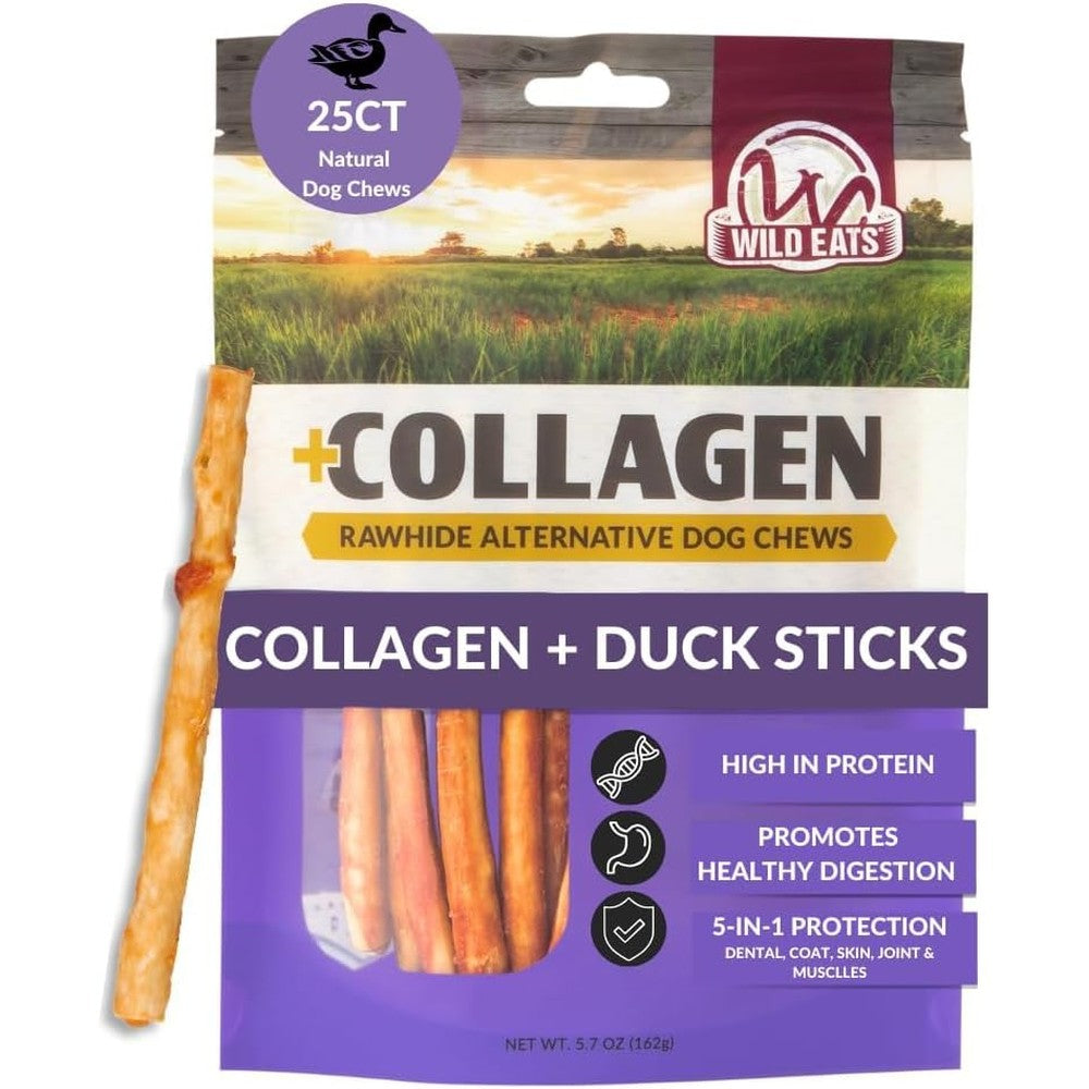 Wild Eats Royal Duck Collagen Bully Sticks For Dogs Rawhide Free And Grain Free Long Lasting Dog Chews Pack Of 25 5 Inch