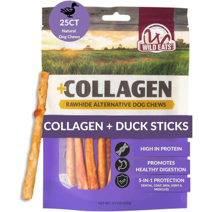 Wild Eats Royal Duck Collagen Bully Sticks For Dogs Rawhide Free And Grain Free Long Lasting Dog Chews Pack Of 25 5 Inch