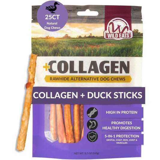Wild Eats Royal Duck Collagen Bully Sticks For Dogs Rawhide Free And Grain Free Long Lasting Dog Chews Pack Of 25 5 Inch