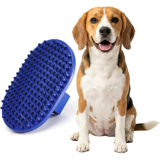 Pets And Goods Rubber Grooming Brush For Dogs And Cats Gentle Deshedding Bath Brush With Soft Bristles And Anti Slip Loop Handle Blue