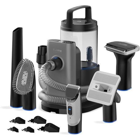 FURME Professional Plus Pet Grooming Vacuum Kit for Dogs and Cats with Five Multi Functional Grooming Tools and Two Litre Hair Collection Canister