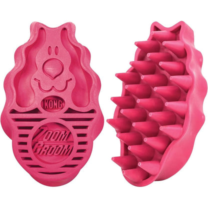 KONG ZoomGroom Dog Brush For Grooming And Shampooing Premium Deshedding Tool And Massager For Large Dogs Red Color One Count