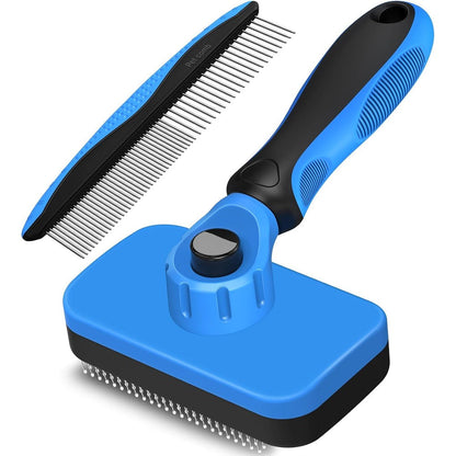 KYHSC Self Cleaning Slicker Brush And Dog Comb Skin Friendly Deshedding Grooming Tool For Dogs Cats And Small Animals Blue 2 Pieces