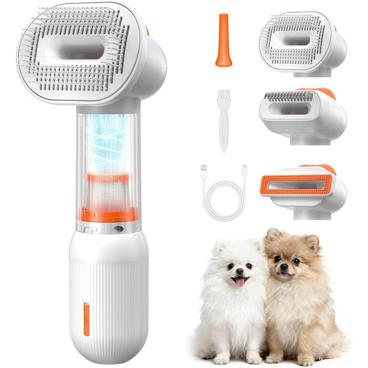Yinole Kurtmark Upgraded Vacuum Dog Brush For Shedding 4 In 1 Self Cleaning Slicker Brush And Undercoat Rake Grooming Tool Anti Static Cordless White