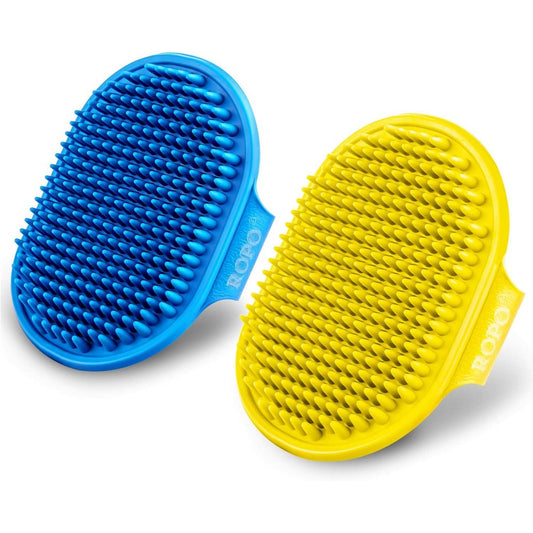 ROPO Dog Bath Brush And Shampoo Massage Comb With Adjustable Ring Handle And Long Soft Rubber Bristles For Grooming Dogs And Cats 2 Pieces