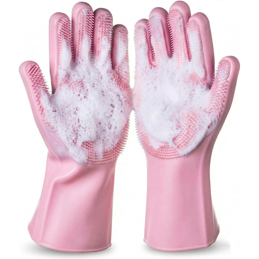 NVNAN 5 Finger Deshedding And Dog Bath Gloves For Washing Pet Grooming Gloves With Silicone Shampoo Brush Massager For Dogs And Cats 1 Pair Pink
