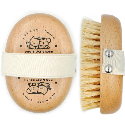 Menesia Soft Dog Brush Pets Palm Brush For Dog And Cat Grooming Beechwood Handheld Soft Boar Bristle Pet Brush For Short Haired Dogs