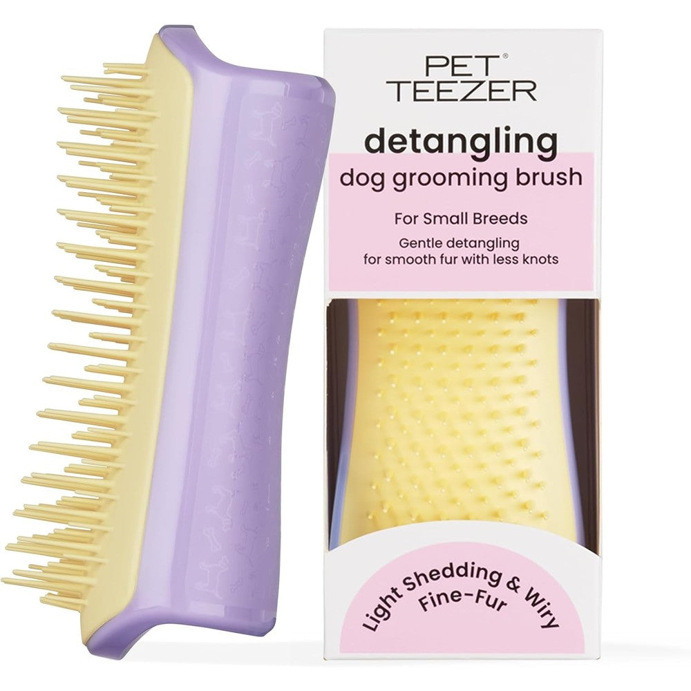 Pet Teezer Detangling Dog Grooming Brush And Dog Bath Brush For Wet Or Dry Fur And Light Shedding Breeds Small Size Lilac And Yellow