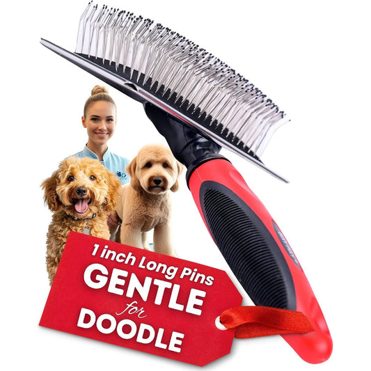 Bixy Pixy Dog Slicker Brush Large Size With Protective Ball Tipped Pins And Long Stainless Steel Bristles For Goldendoodles And Golden Retrievers