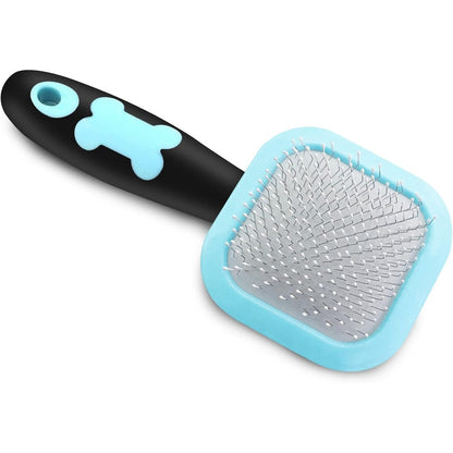 PETPAWJOY Slicker Brush For Dog And Cat Grooming Gently Cleaning Pin Brush For Shedding Rotatable Pet Massager Blue One Size