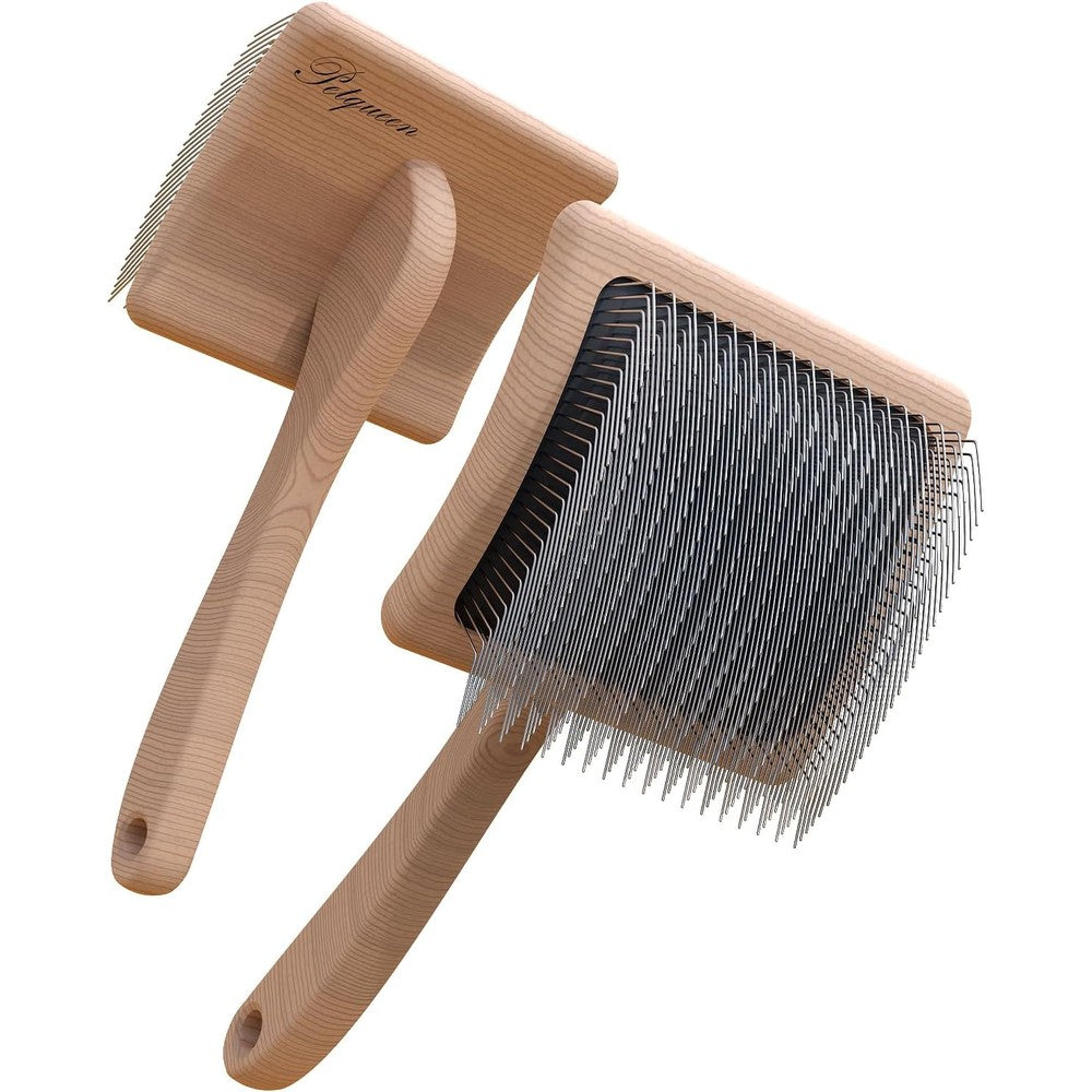 Petqueen Dog Slicker Brush For Large Dogs Professional Doodle Grooming Brush With Wooden Handle And Stainless Steel Comb Included