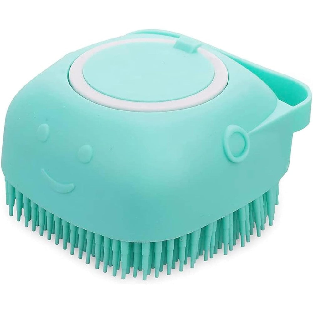 Lszuoy Pet Bath Massage Brush With Built In Shampoo Dispenser Soft Silicone Rubber Dog And Cat Grooming Cleaning Scrubber Tool Blue