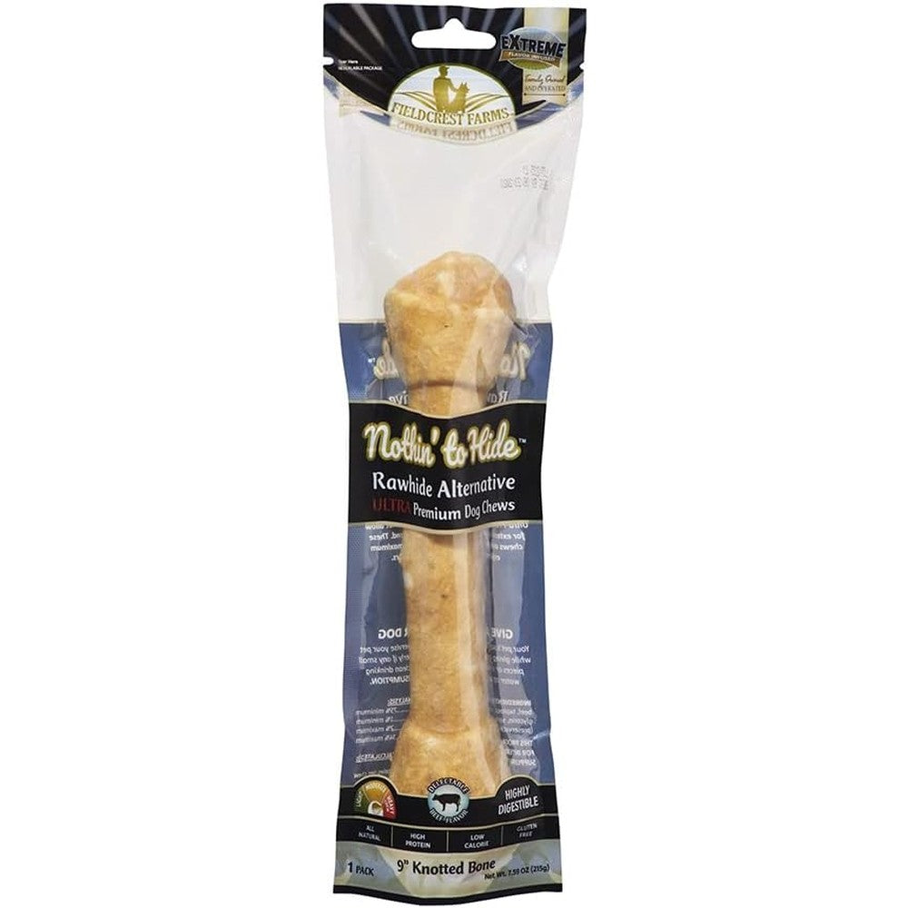 Fieldcrest Farms Nothin' To Hide Natural Rawhide Alternative Nine Inch Knotted Bone Easily Digestible Beef Flavor Dog Chew One Count