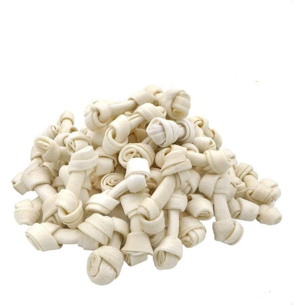 Fansusenke Rawhide Knot Bones Dog Bulk Treats Chews Natural Healthy Dental Care For Puppies And Small Dogs Two Point Five Inches Sixty Count