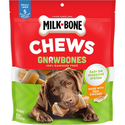 Milk-Bone Chews GnawBones Rawhide Free Chicken Flavored Long Lasting Knotted Bones Dog Treats for Small and Medium Dogs Nine Point Six Ounces