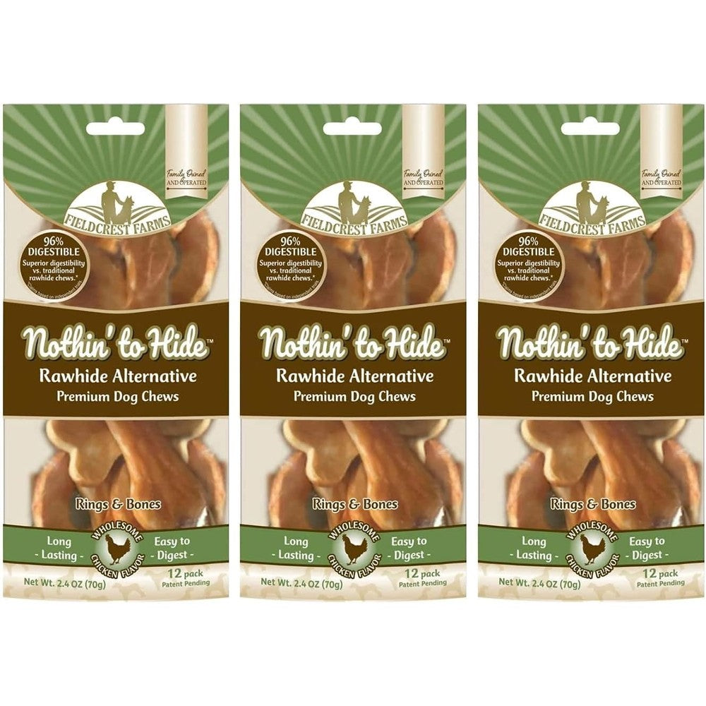 Fieldcrest Farms Nothin' to Hide Chicken Rings and Bones Collagen Based Rawhide Alternative Dog Chews 12 Count Per Pack Pack of 3