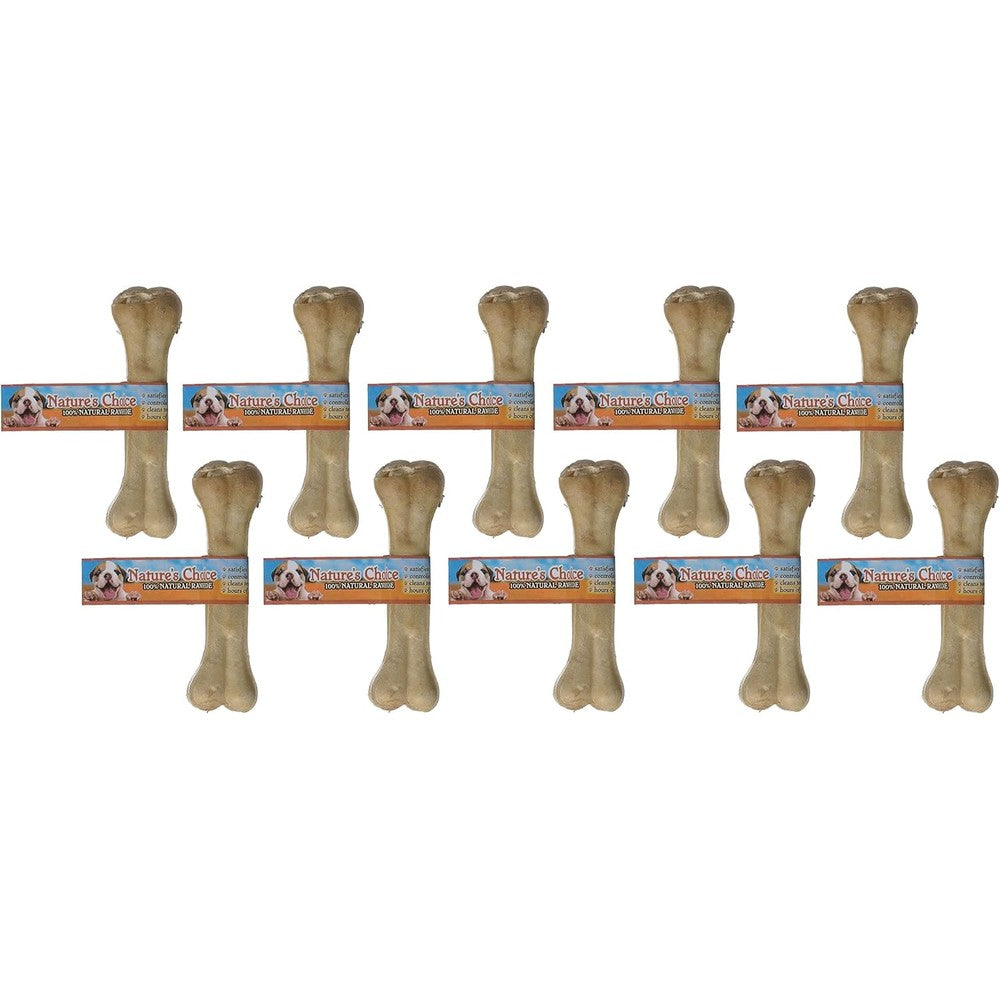 Loving Pets Nature's Choice Natural Pressed Rawhide Dog Chew Bones For Oral Health Six And One Half Inch Ten Count Pack