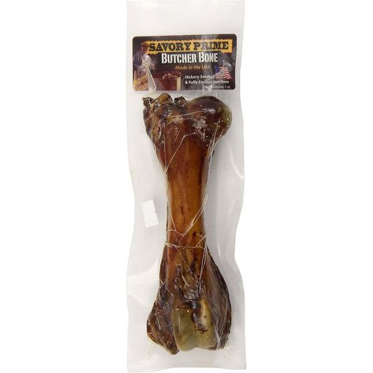 Savory Prime Ham Butcher Bone Naturally Hickory Smoked Pork Bone For Medium And Large Dogs One Count