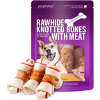 PETPHABET Chicken Wrapped Rawhide Dog Bones Long Lasting Chew Treats For Medium And Large Dogs 5 Count