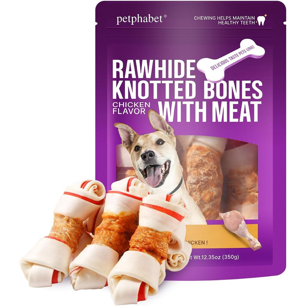 PETPHABET Chicken Wrapped Rawhide Dog Bones Long Lasting Chew Treats For Medium And Large Dogs 5 Count