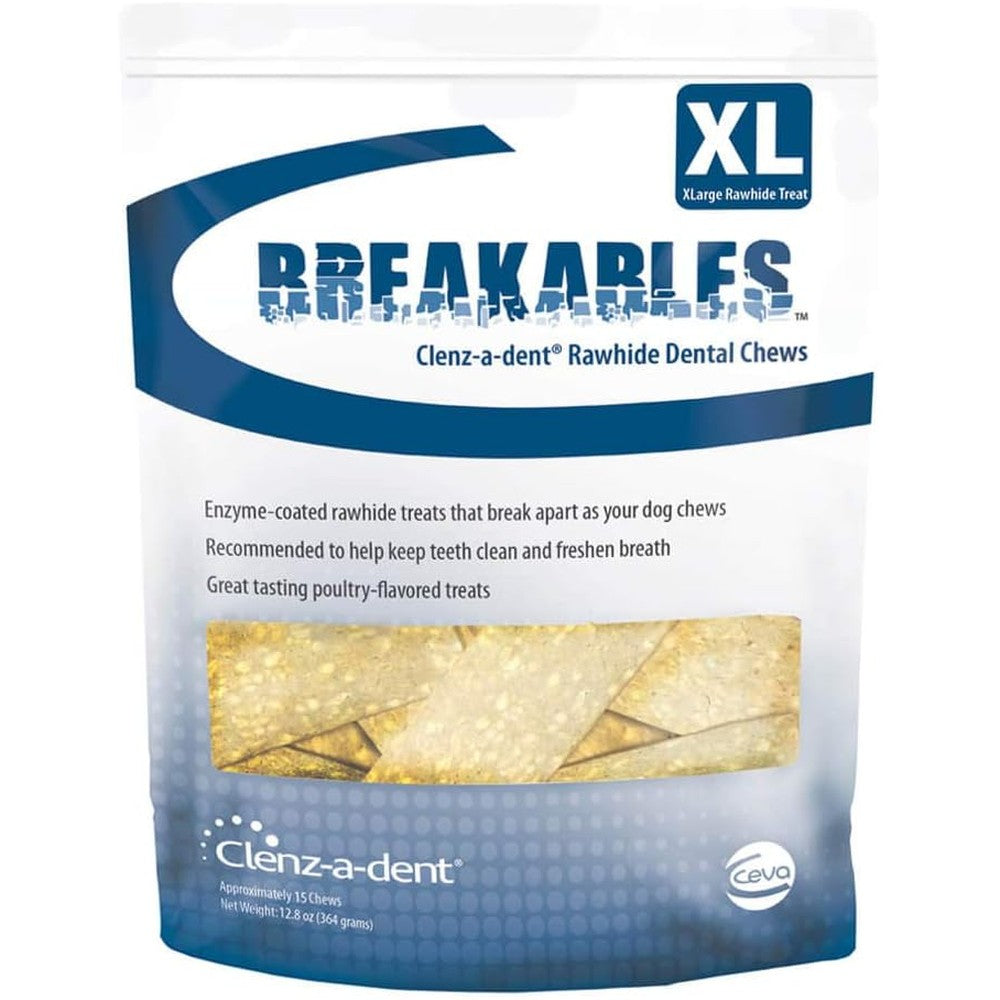 Ceva Clenz-A-Dent Breakables Rawhide Dental Chews for Extra Large Dogs Over Fifty Pounds Poultry Flavor Fifteen Count