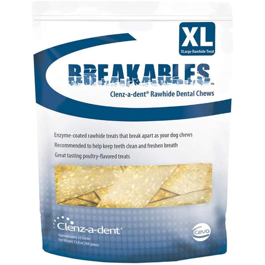 Ceva Clenz-A-Dent Breakables Rawhide Dental Chews for Extra Large Dogs Over Fifty Pounds Poultry Flavor Fifteen Count
