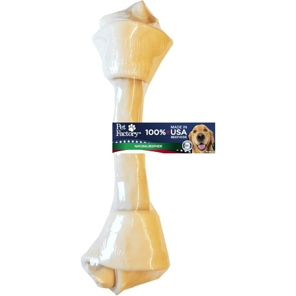 Pet Factory 100 Percent Made In USA Beefhide Knotted Bone Dog Chew Treat Natural Flavor 13 To 15 Inch 1 Pack